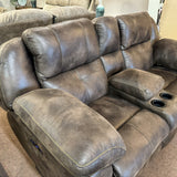 Amity Dusty Power Reclining & Power Headrest Loveseat Console