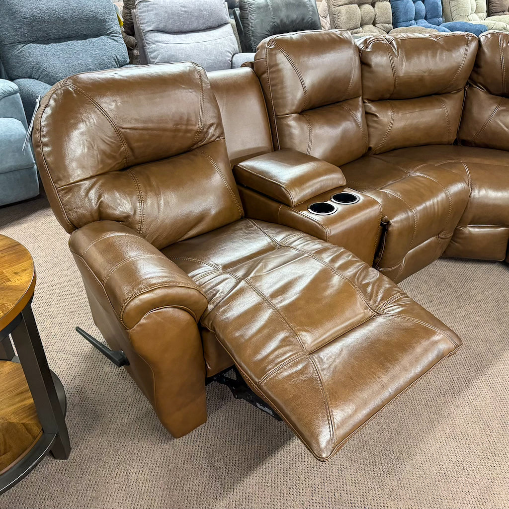 Camel leather sectional discount recliner