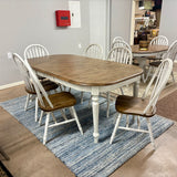 White Chenille Leg Table & 6 Chairs