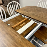 White Chenille Leg Table & 6 Chairs