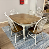 White Chenille Leg Table & 6 Chairs