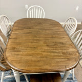 White Chenille Leg Table & 6 Chairs