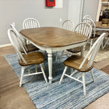 White Chenille Leg Table & 6 Chairs